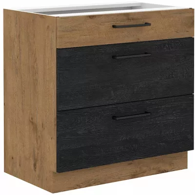 Unterer Schubladenschrank VANYA - Breite 80 cm, dunkles Holz / Lancelot-Eiche