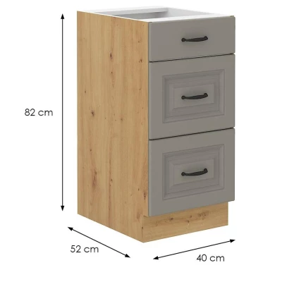 Küchenschrank mit Schubladen SOPHIA – Breite 40 cm, Hellgrau/Artisan Eiche