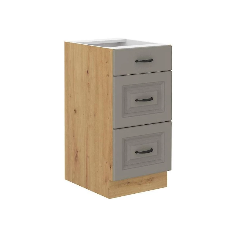 Küchenschrank mit Schubladen SOPHIA – Breite 40 cm, Hellgrau/Artisan Eiche
