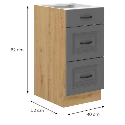Küchenschrank mit Schubladen SOPHIA – Breite 40 cm, Grau/Artisan Eiche