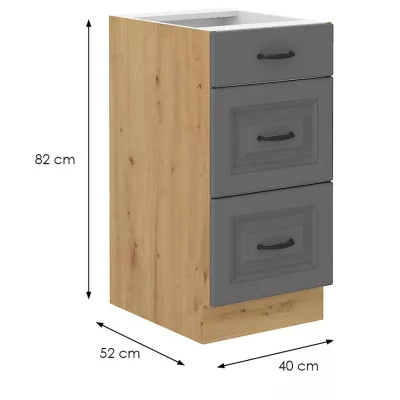 Küchenschrank mit Schubladen SOPHIA – Breite 40 cm, Grau/Artisan Eiche