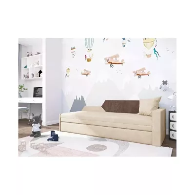 Schlafsofa mit Stauraum BUFFY – creme/braun, rechte Rückenlehne