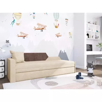 Schlafsofa mit Stauraum BUFFY – creme/braun, linke Rückenlehne