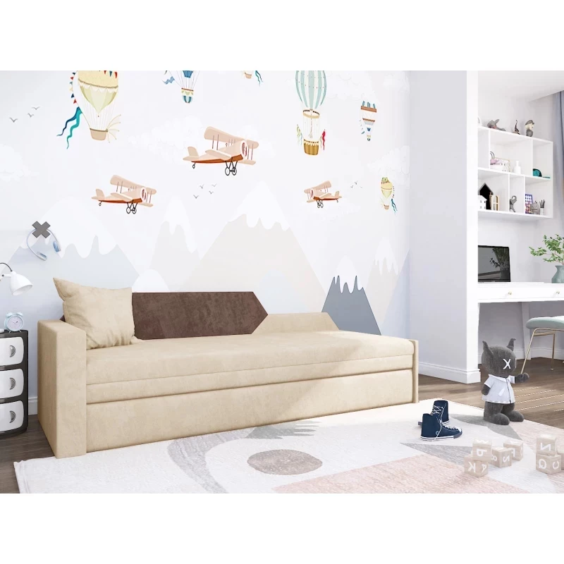 Schlafsofa mit Stauraum BUFFY – creme/braun, linke Rückenlehne