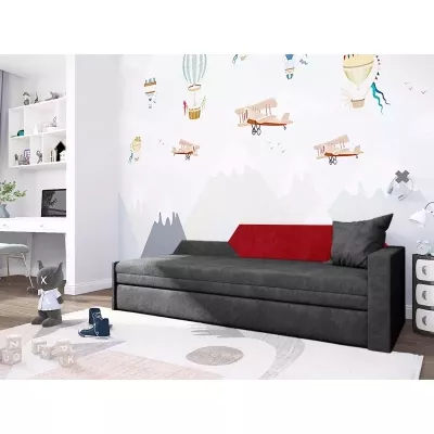 Schlafsofa mit Stauraum BUFFY – schwarz/rot, rechte Rückenlehne