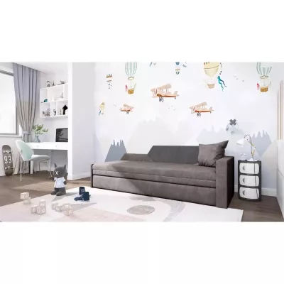 Schlafsofa mit Stauraum BUFFY – grau/grau, rechte Rückenlehne