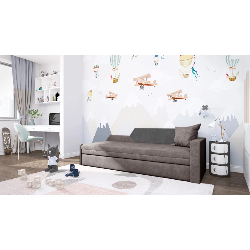 Schlafsofa mit Stauraum BUFFY – grau/grau, rechte Rückenlehne