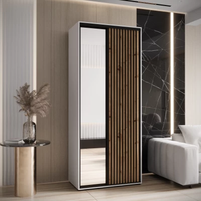 Kleiderschrank FIDELIA 2 – 110/60 cm, weiß/Eiche handwerklich/schwarz