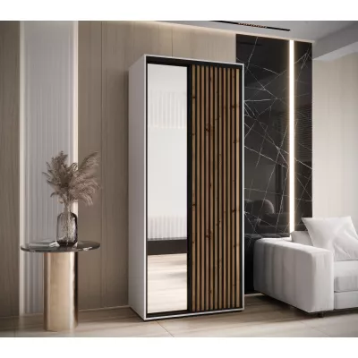 Kleiderschrank FIDELIA 2 – 110/60 cm, weiß/Eiche handwerklich/schwarz