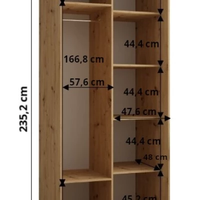 Kleiderschrank FIDELIA 2 – 110/60 cm, weiß/Eiche handwerklich/schwarz