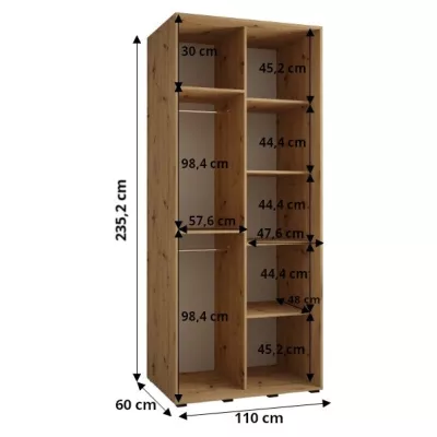 Kleiderschrank FIDELIA 2 – 110/60 cm, weiß/Eiche handwerklich/schwarz