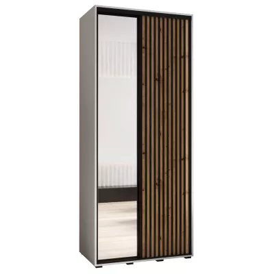 Kleiderschrank FIDELIA 2 – 110/60 cm, weiß/Eiche handwerklich/schwarz
