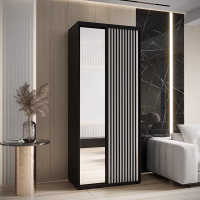 Kleiderschrank FIDELIA 2 - 110/60 cm, schwarz/weiß/schwarz