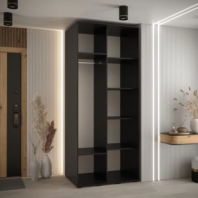 Kleiderschrank FIDELIA 2 – 110/60 cm, schwarz/schwarz/Eiche handwerklich