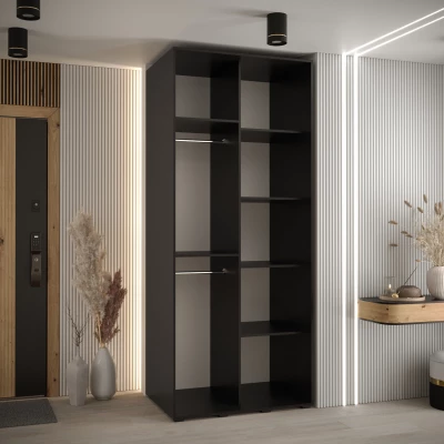 Kleiderschrank FIDELIA 2 – 110/60 cm, schwarz/schwarz/Eiche handwerklich