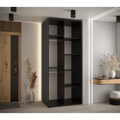 Kleiderschrank FIDELIA 2 – 110/60 cm, schwarz/schwarz/Eiche handwerklich