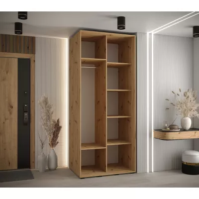 Kleiderschrank FIDELIA 2 - 110/60 cm, Eiche handwerklich / weiß / schwarz