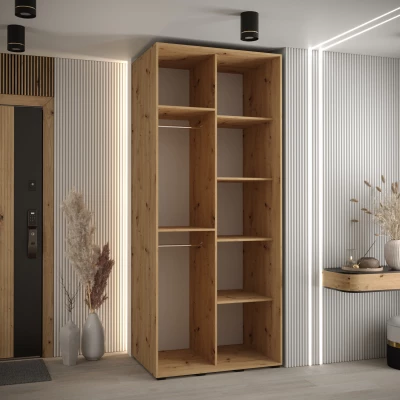 Kleiderschrank FIDELIA 2 - 110/60 cm, Eiche handwerklich / weiß / schwarz