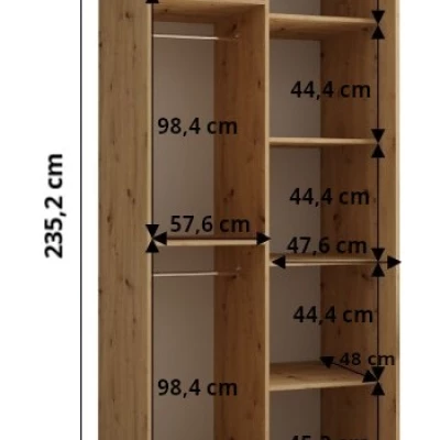 Kleiderschrank FIDELIA 2 - 110/60 cm, Artisan-Eiche / Schwarz / Artisan-Eiche