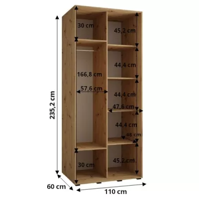 Kleiderschrank FIDELIA 2 - 110/60 cm, Artisan-Eiche / Artisan-Eiche / Schwarz