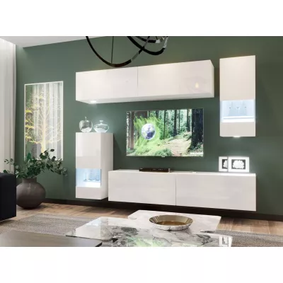 Wohnzimmerwand BRADT 76 - weiß / weiß glänzend