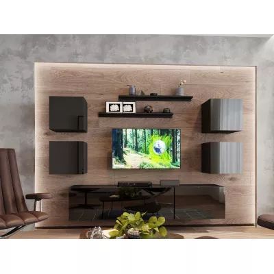 Moderne Wohnzimmerwand BRADT 74 - schwarz / schwarz glänzend