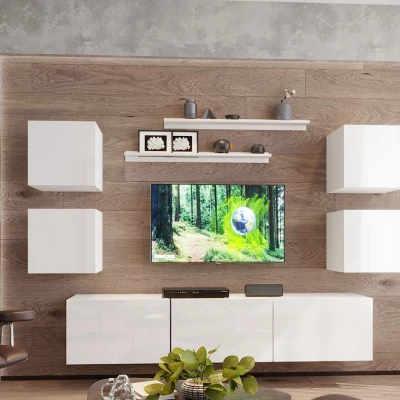 Moderne Wohnzimmerwand BRADT 74 – weiß / weiß glänzend