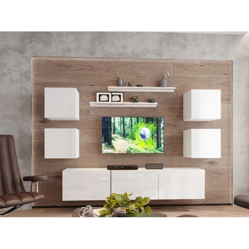 Moderne Wohnzimmerwand BRADT 74 – weiß / weiß glänzend