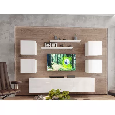 Moderne Wohnzimmerwand BRADT 74 – weiß / weiß glänzend