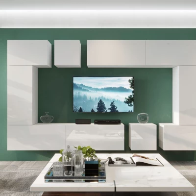 Moderne Wohnzimmerwand BRADT 71 – weiß / weiß glänzend
