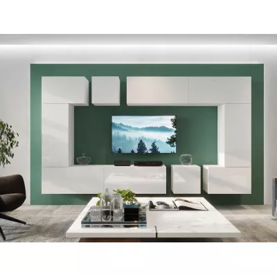 Moderne Wohnzimmerwand BRADT 71 – weiß / weiß glänzend