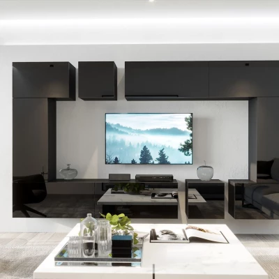 Moderne Wohnzimmerwand BRADT 71 – schwarz / schwarz glänzend