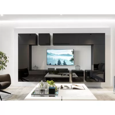 Moderne Wohnzimmerwand BRADT 71 – schwarz / schwarz glänzend