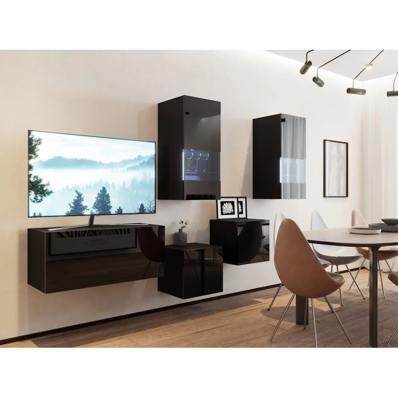 Hängende Wohnzimmerwand BRADT 67 - schwarz / schwarz glänzend