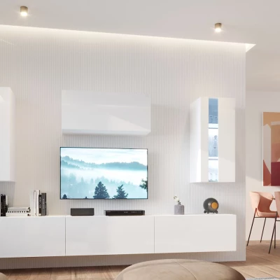 Moderne Wohnzimmerwand BRADT 66 – weiß / weiß glänzend