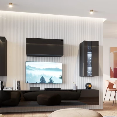 Moderne Wohnzimmerwand BRADT 66 - schwarz / schwarz glänzend