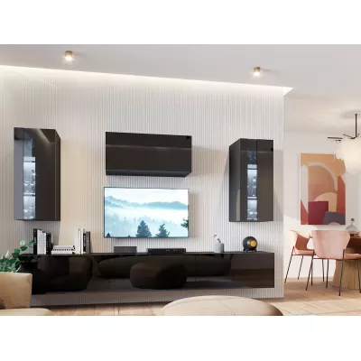 Moderne Wohnzimmerwand BRADT 66 - schwarz / schwarz glänzend