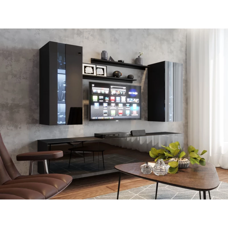 Hängewand für das Wohnzimmer BRADT 65 - schwarz / schwarz glänzend