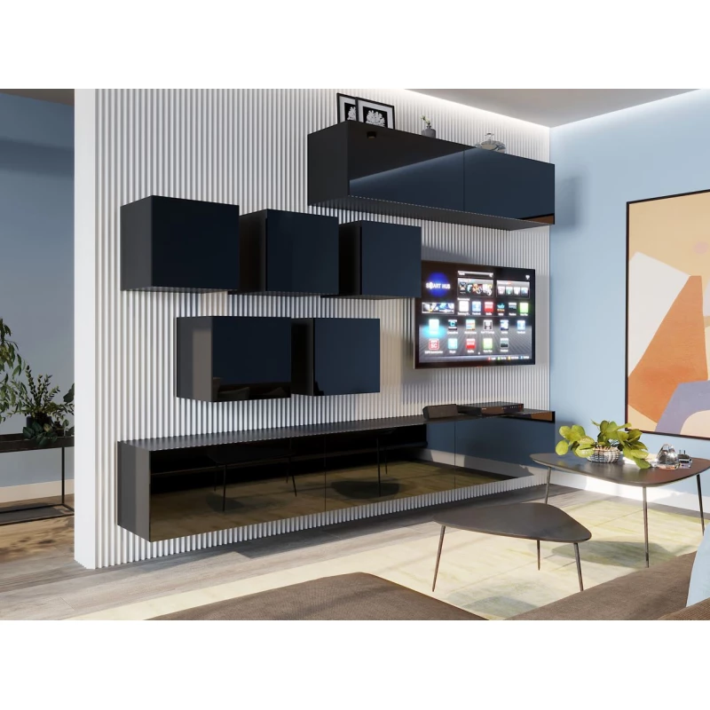 Hängewand für das Wohnzimmer BRADT 62 - schwarz / schwarz glänzend