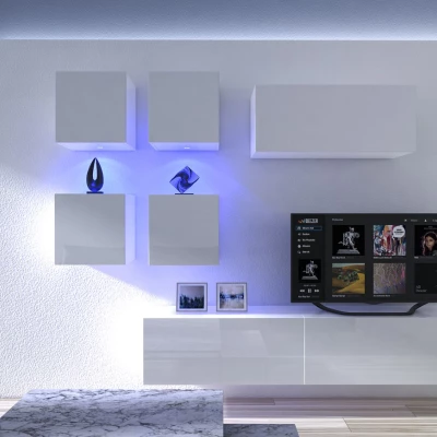 Moderne Wohnzimmerwand BRADT 61 – weiß / weiß glänzend