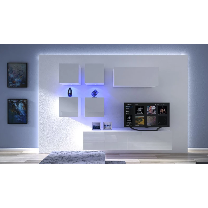 Moderne Wohnzimmerwand BRADT 61 – weiß / weiß glänzend