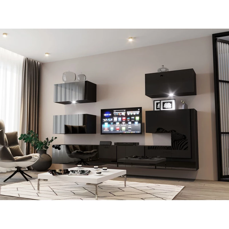 Hängewand für das Wohnzimmer BRADT 60 - schwarz / schwarz glänzend