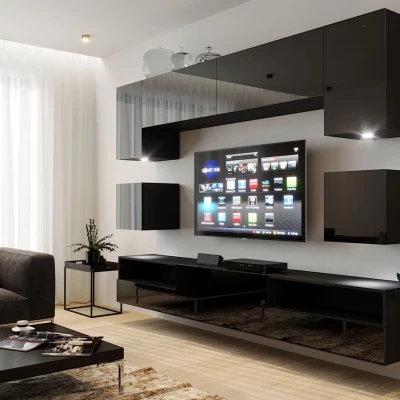 Hängewand für das Wohnzimmer BRADT 59 - schwarz / schwarz glänzend