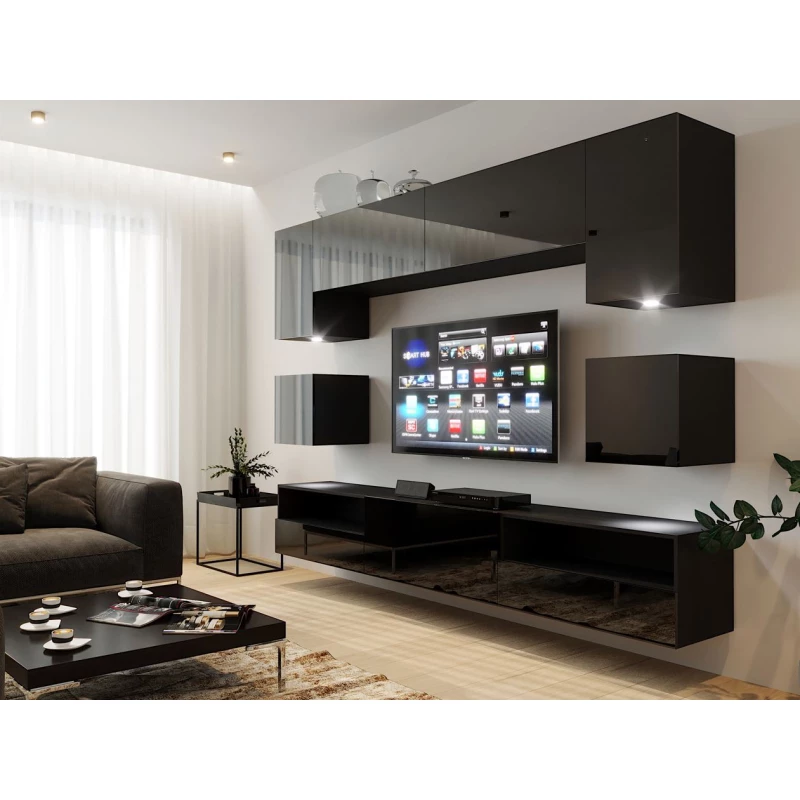 Hängewand für das Wohnzimmer BRADT 59 - schwarz / schwarz glänzend