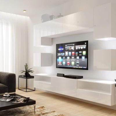 Hängewand für das Wohnzimmer BRADT 59 - weiß / weiß glänzend