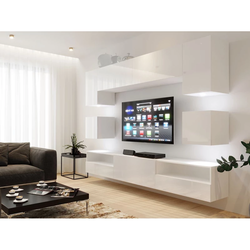 Hängewand für das Wohnzimmer BRADT 59 - weiß / weiß glänzend