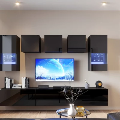Wohnzimmerwand BRADT 44 - schwarz / schwarz glänzend