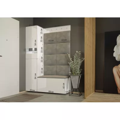 Flurwand mit Sitzschuhregal BALOBA 5 - weiß / weiß glänzend