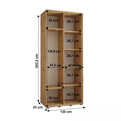 Kleiderschrank BAYLIN 2 - 120/45 cm, Eiche Artisan / Eiche Artisan / Schwarz