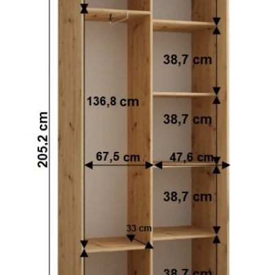 Kleiderschrank BAYLIN 2 - 120/45 cm, Eiche handwerklich / schwarz / Eiche handwerklich